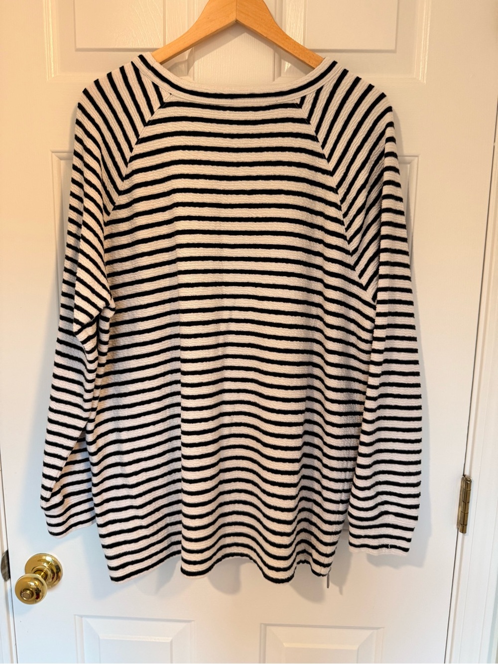Lou & Grey Black and White Striped Crewneck Sweater w/zipper sides